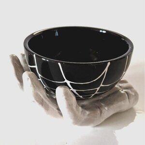 New Ashland Spiderweb Bowl Halloween Tabletop Decor Skeleton Hand Ceramic 5* 3"